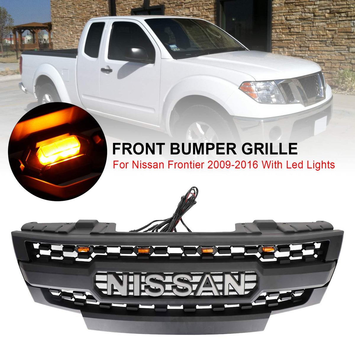 Nissan Frontier 2009-2016 Black Front Bumper Grill W Led Lights Generi 