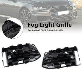 2PCS Front Bumper Fog Light Grille Trim Fit Audi A6L C8PA 2023+ Black