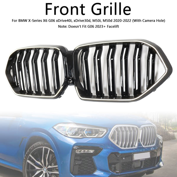 2020-2022 BMW X6 G06 M50i Gloss Black Front Bumper Grille W/Camera Hole Generic