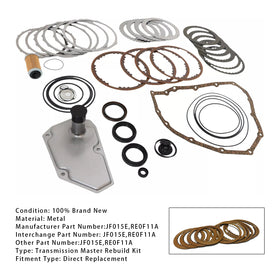 Transmission Master Rebuild Kit Filter Clutch Disc For NISSAN JF015E RE0F11A 2.0
