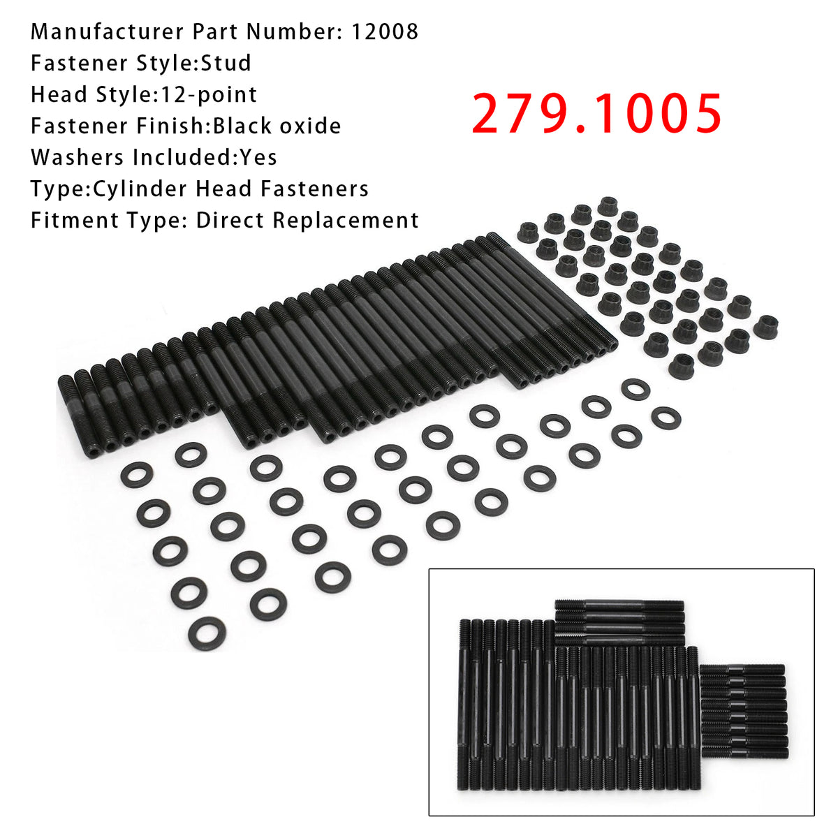 12Point Head Stud Kit Suits PCE Heads 8 Long Studs PCE279.1005 For Che ...