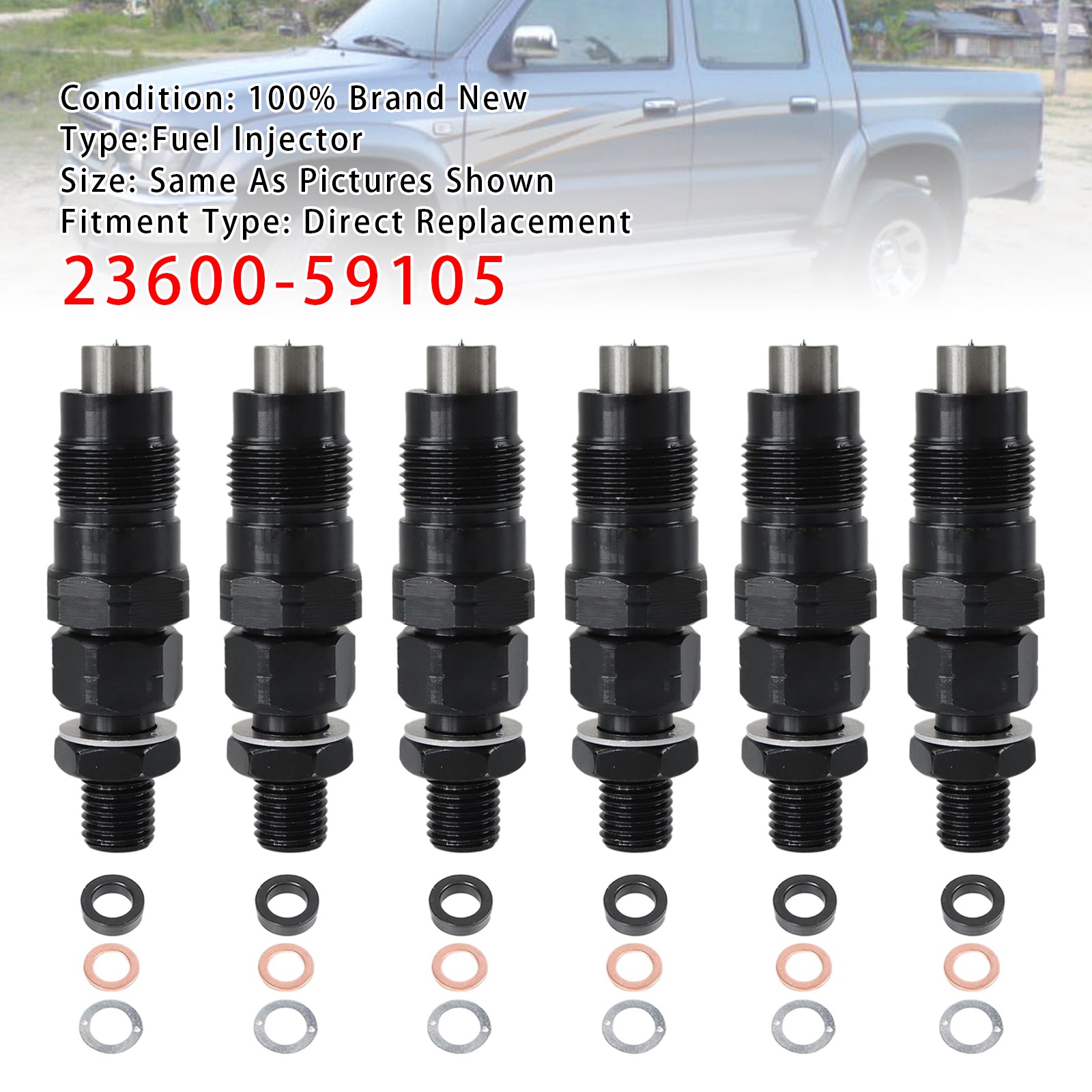 23600 Injecteur 6Pcs Fuel Injector For Toyota 3L Hilux Hiace 2.8L Engine 23600-59105 ...