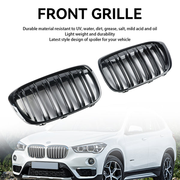 2016-2018 BMW X1 F48 F49 2PCS Gloss Black Front Kidney Grill Grille Generic