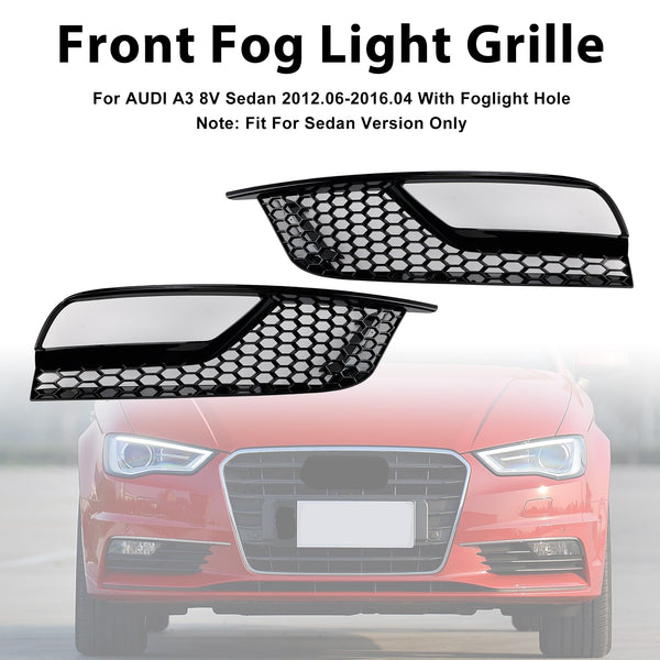 Gloss Black Front Fog Light Grill Covers Fit Audi A3 8V Sedan 2013-2016