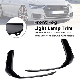 2PCS Front Fog Light Lamp Trim Fit Audi A6 C8 S-Line S6 2019-2023 Black