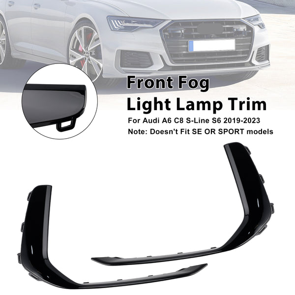 2PCS Front Fog Light Lamp Trim Fit Audi A6 C8 S-Line S6 2019-2023 Black