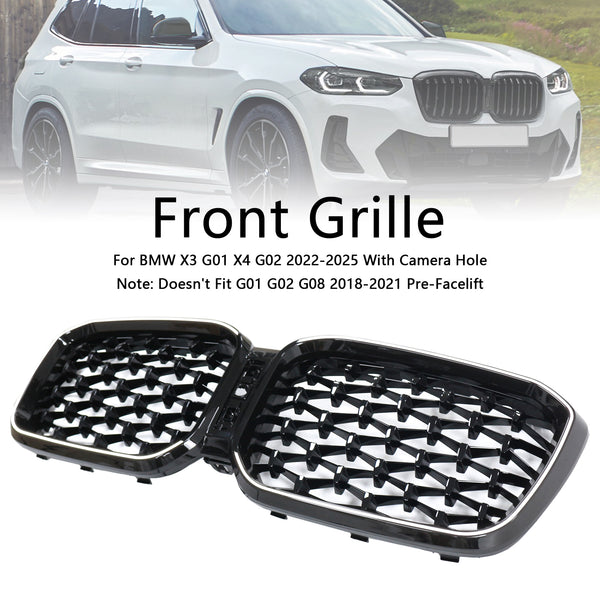 2022-2025 BMW X3 G01 X4 G02 Diamond Glossy Black Front Bumper Kidney Grille Generic