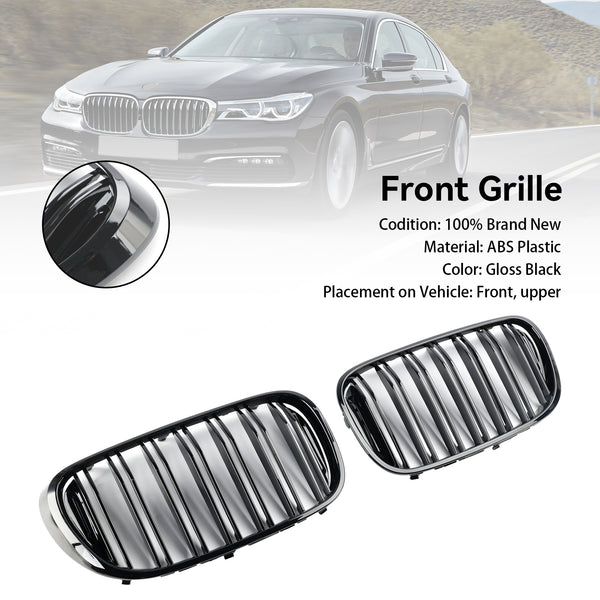 2015.07-2019.01 BMW 7 Series G11 Long-Wheel Base Pre-Facelift Black 2 Slat Front Kidney Grill Grille Generic