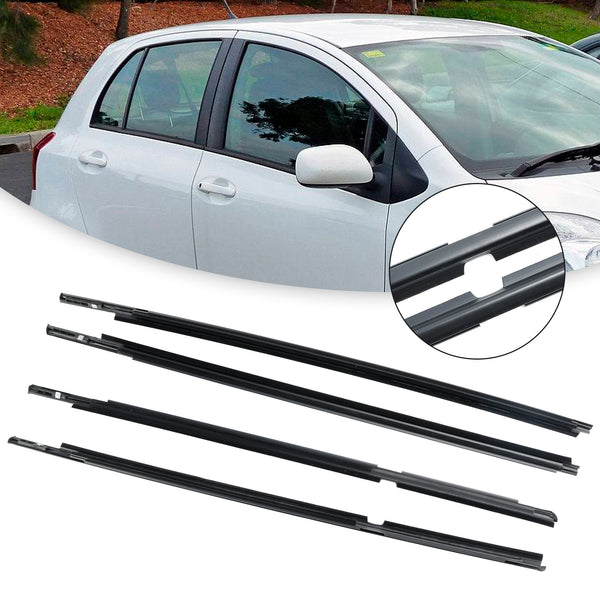 2005-2011 Toyota Yaris (NCP90, NCP91, KSP90, ZSP90) 4pcs Outer Door Glass Weatherstrip Moulding 68160-52110 68210-52110 Generic