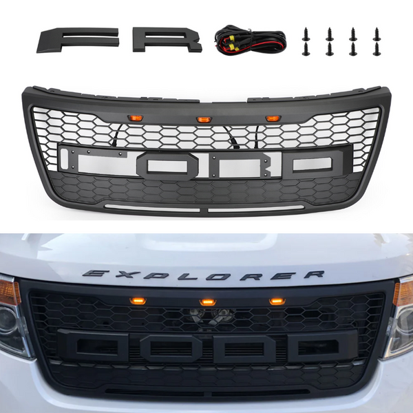 12-15 Explorer Bumper Grill W/Lights ABS Front Upper Grill Replacement Generic