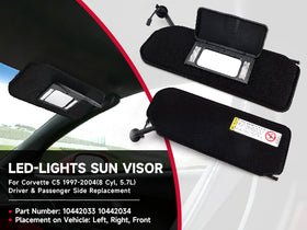 1997-2004 C5 Corvette 8Cyl, 5.7L 10442033 10442034 Sun Visor Vanity Mirror C5 Black Sunvisors Pair Shaded Generic