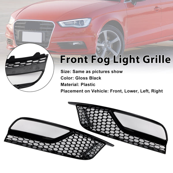Gloss Black Front Fog Light Grill Covers Fit Audi A3 8V Sedan 2013-2016