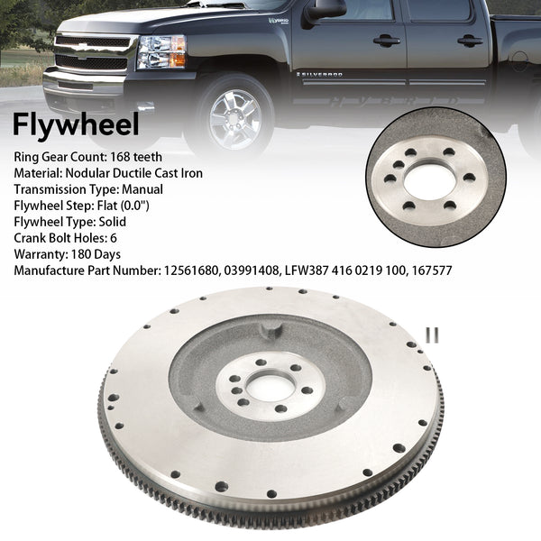 2001-2007 Chevrolet Silverado 1500 (4.8L; 5.3L; 6.0L OHV 8cyl) Small Block 168-Tooth Flywheel 12561680 03991408 Generic