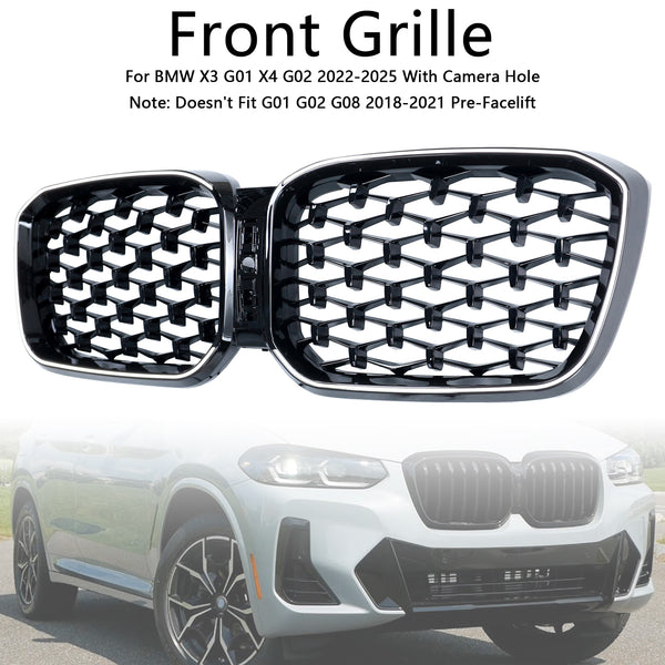 2022-2025 BMW X3 G01 X4 G02 Diamond Glossy Black Front Bumper Kidney Grille Generic