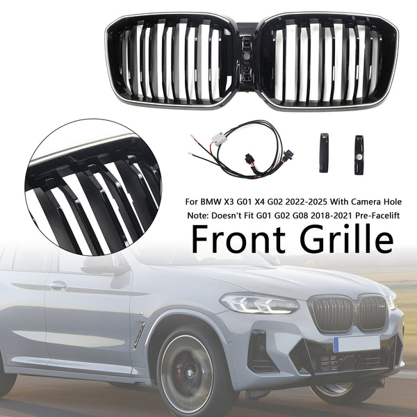 2022-2025 BMW X3 G01 X4 G02 Double Slat Glossy Black Bumper Kidney Grille Generic