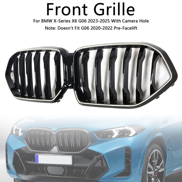 2023-2025 BMW X6 G06 M60i Black Front Bumper Grille Grill W/Camera Hole Generic