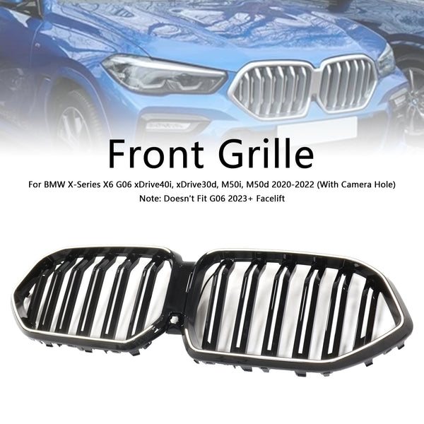 2020-2022 BMW X6 G06 M50i Gloss Black Front Bumper Grille W/Camera Hole Generic