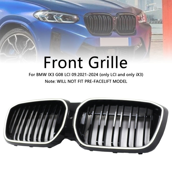 2022-2024 BMW IX3 G08 LCI Double Slat Black Front Kidney Grill Grille Generic