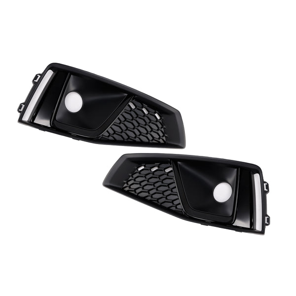 Black Front Fog Light Grille Trim Cover Fit Audi A4 B9 S-LINE S4 2018-2020