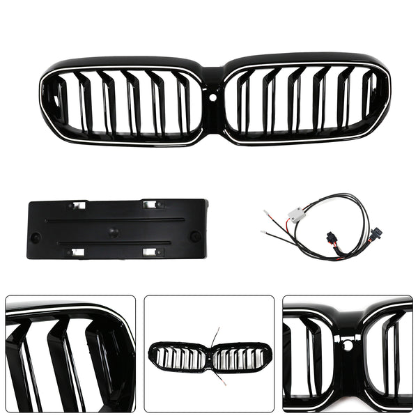 2021-2024 BMW 5 Series G30 G31 G38 Double Slat Front Kidney Grille Gloss Black Generic