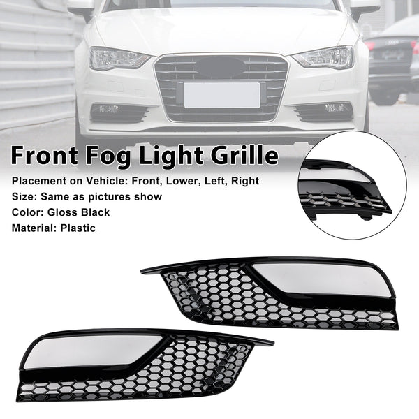 Gloss Black Front Fog Light Grill Covers Fit Audi A3 8V Sedan 2013-2016