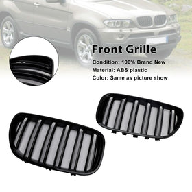 BMW X-Series X5 E53 2004-2006 Gloss Black Front Kidney Grille Grill