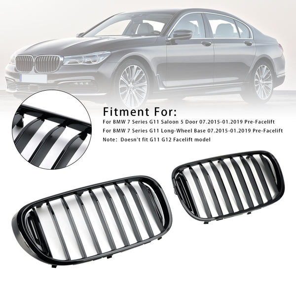 2015.7-2019.1 BMW 7 Series G11 Saloon 5 Door Pre-Facelift Gloss Black Front Kidney Grille Generic