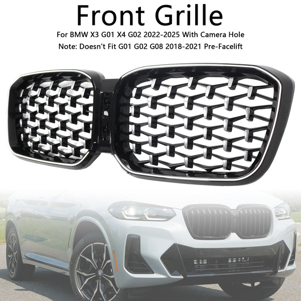 2022-2025 BMW X3 G01 X4 G02 Diamond Front Bumper Kidney Grille Chorme Generic