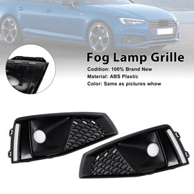 Black Front Fog Light Grille Trim Cover Fit Audi A4 B9 S-LINE S4 2018-2020
