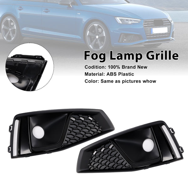 Black Front Fog Light Grille Trim Cover Fit Audi A4 B9 S-LINE S4 2018-2020