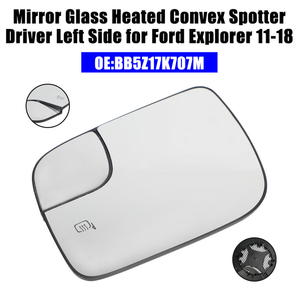 2011-2018 Ford Explorer Mirror Glass Heated Convex Spotter Driver Left Side BB5Z17K707M Generic