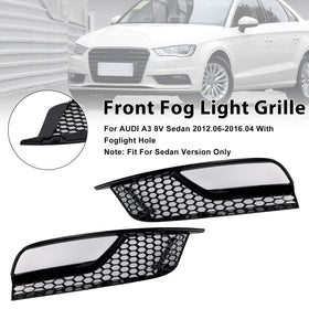 Gloss Black Front Fog Light Grill Covers Fit Audi A3 8V Sedan 2013-2016