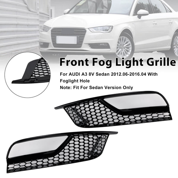 Gloss Black Front Fog Light Grill Covers Fit Audi A3 8V Sedan 2013-2016