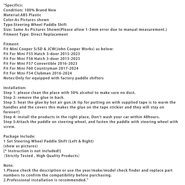 Steering Wheel Paddle Shifter Extension For Mini F54 F55 F56 F57 F60 2014-2022