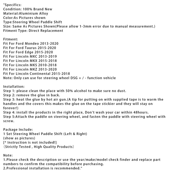 Steering Wheel Paddle Shifter For Lincoln MKZ MKC MKX 2010-2019 Aluminium