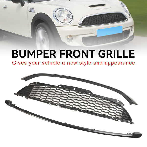 2007-2013 MINI R56 Cooper S & JCW 3-Door Hatchback 3PCS Gloss Black Front Grille Grill Generic