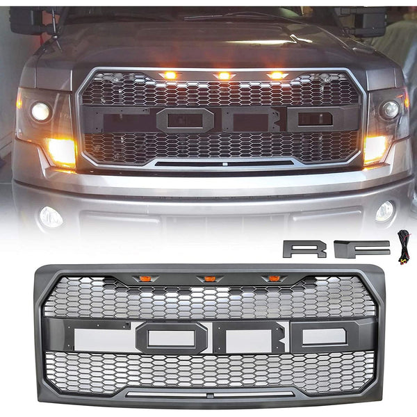 2009-2014 F150 Ford Raptor Style Grille Replacement ABS Front Hood Grille W/ LED Generic