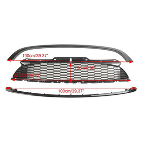 2011-2015 MINI R58 Cooper S & JCW 2-Door Coupe 3PCS Gloss Black Front Grille Grill Generic