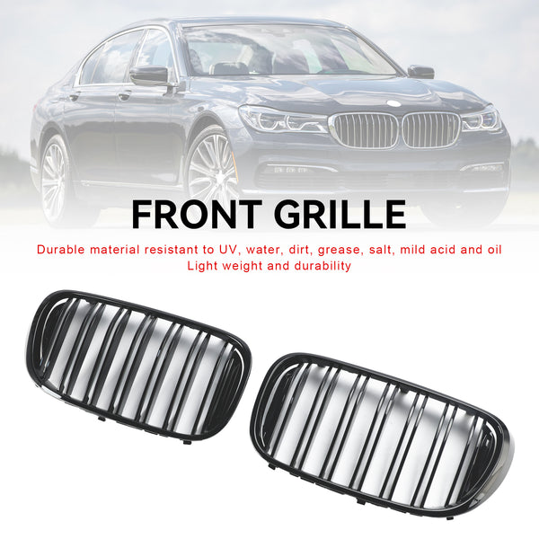 2015.07-2019.01 BMW 7 Series G11 Long-Wheel Base Pre-Facelift Black 2 Slat Front Kidney Grill Grille Generic