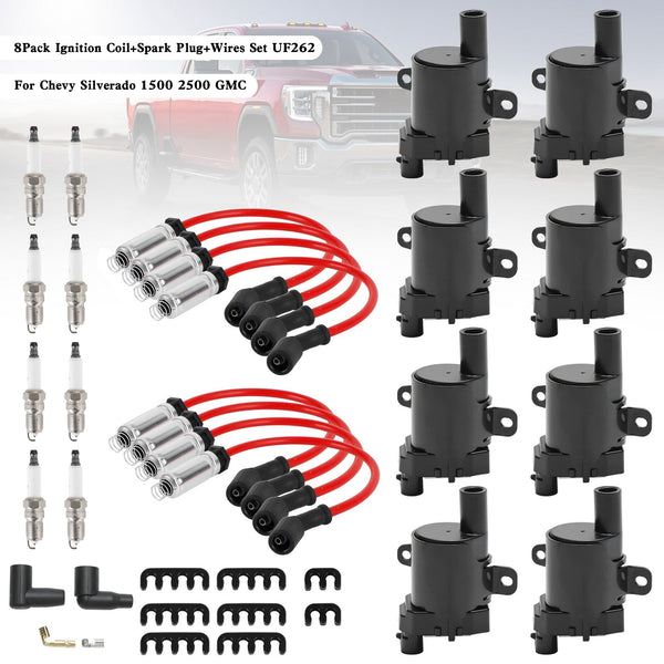 1999-2000 GMC Sierra 2500 5.3L 8Pack Ignition Coil+Spark Plug+Wires Set UF262 C1251 D585 5C1082 Generic