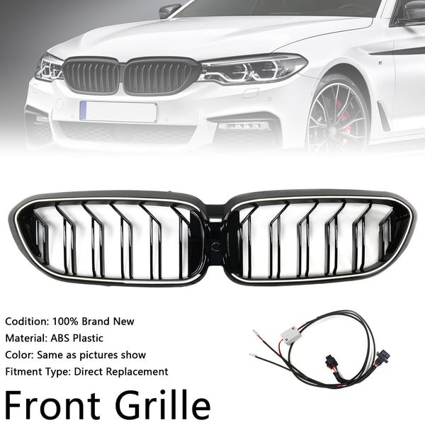 2017-2020 BMW 5 Series G30 G31 Double Slat Front Kidney Grille Gloss Black Generic