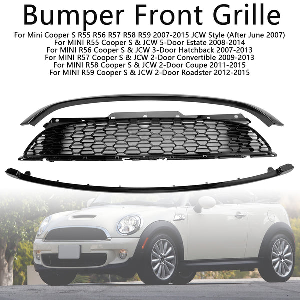 2008-2014 Mini R55 Cooper S & JCW 5-Door Estate 3Pcs Gloss Black Front Grill Grille Generic