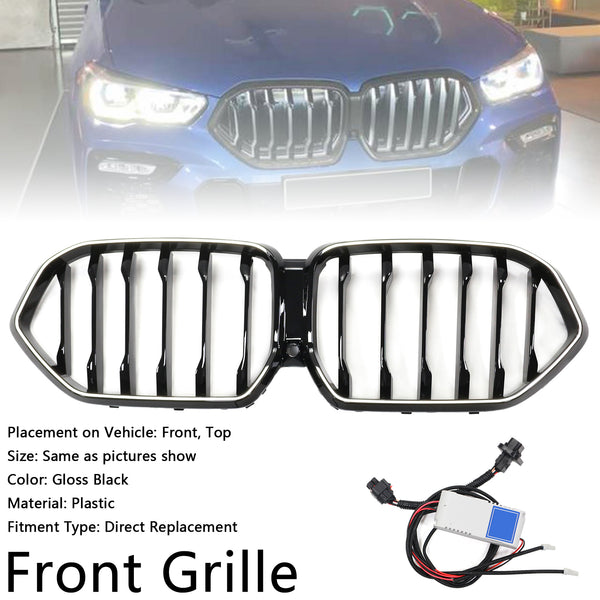 2020-2022 BMW X6 G06 M50i Black Front Bumper Grille Grill W/Camera Hole Generic