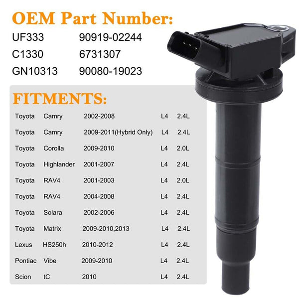 2004-2008 Toyota RAV4 L4 2.4L 4PCS Ignition Coil+Spark Plug UF333 UF494 C1330 90919-02244 Generic