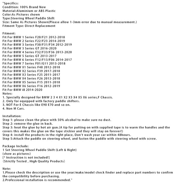 Steering Wheel Paddle Shifter Extensions For BMW F22 F23 X1 X6