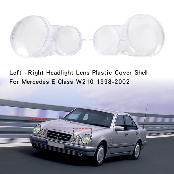 1998-2002 Mercedes E Class W210 Left +Right Headlight Lens Plastic Cover Shell Generic