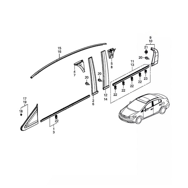 2012-2015 Honda Civic 4 Doors Civic Sedan 2PCS Roof Drip Molding Trim Left & Right Side 74316-TR0-A01 74306-TR0-A01Rubber Generic