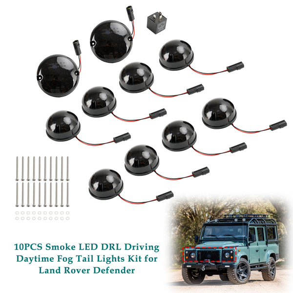 1983-1990 Land Rover Defender 90/110 10Pcs Smoke Led DRL Driving Daytime Fog Tail Lights Kit Generic