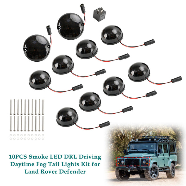 1990-2016 Land Rover Defender 10Pcs Smoke Led DRL Driving Daytime Fog Tail Lights Kit Generic