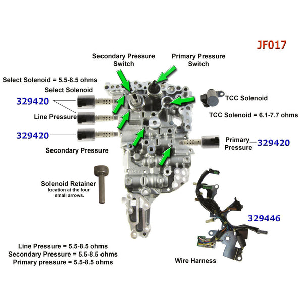 2014 Nissan Sentra/Tiida L4 1.6L JF016E JF017E CVT Transmission Solenoids Kit Generic